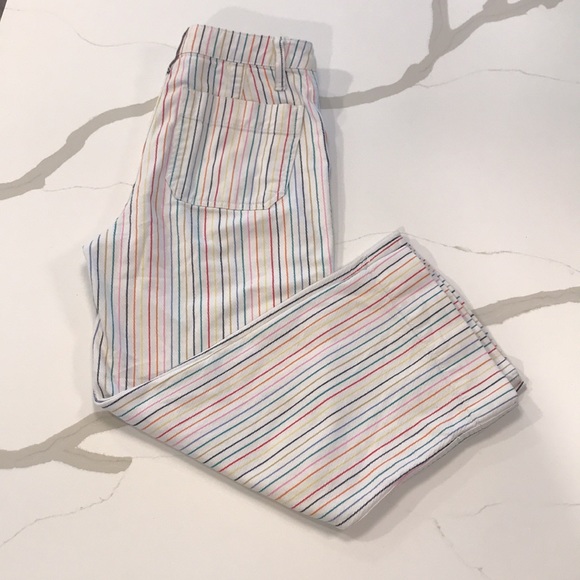 Madewell Denim - Madewell White Ankle Jeans with Multi-Color Pinstripes